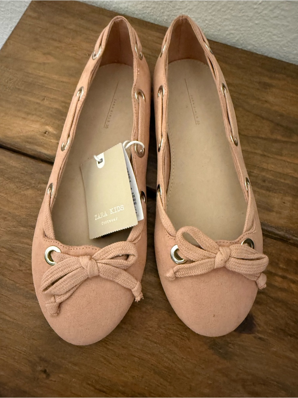 Zara Kids Blush Pink Suede Bow Ballet Flats